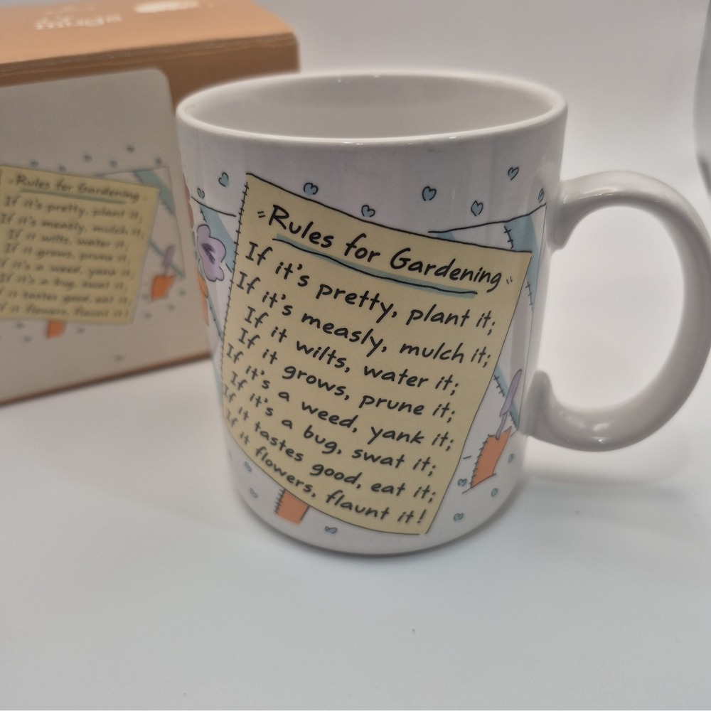 Vintage 80s Hallmark "Rules for Gardening" Ceramic Mug, Original Box, Made Korea - Picture 3 of 11